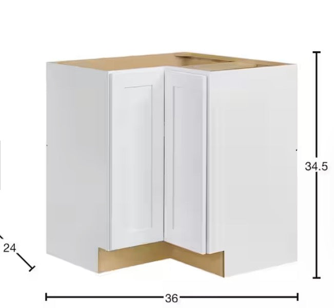 Avondale 36 in. W x 24 in. D x 34.5 in. H Ready to Assemble Plywood Shaker Lazy Susan Corner Cabinet in Alpine White