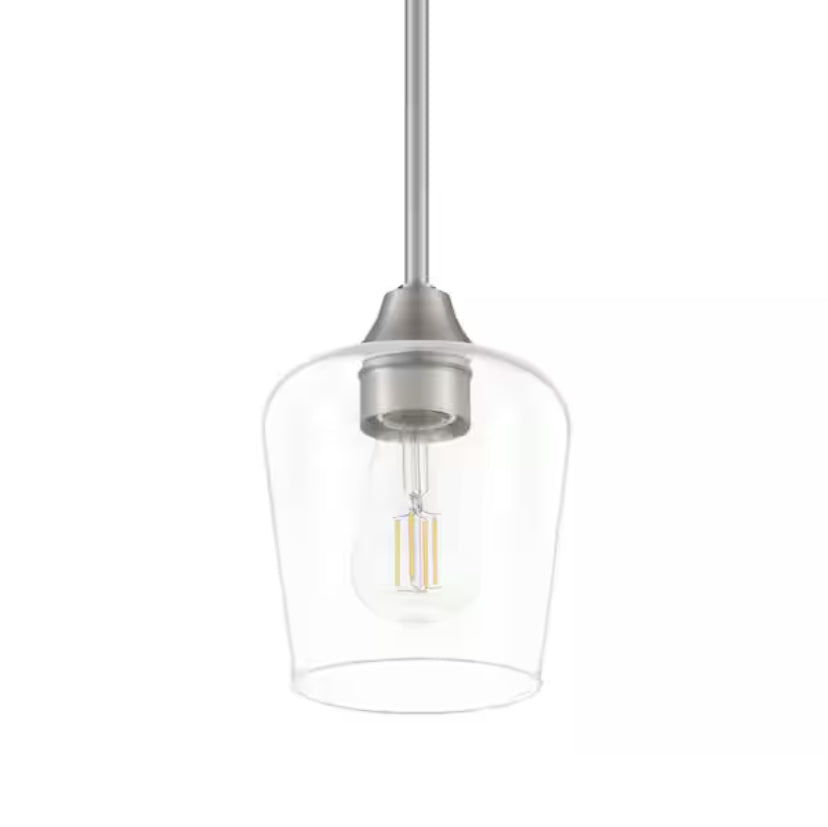 Pavlen 1-Light Brushed Nickel Contemporary Hanging Mini Pendant with Clear Glass Shade