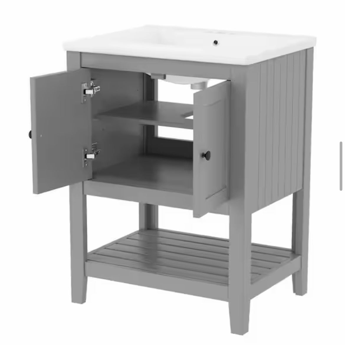 23.70 in. W x 17.80 in. D x 33.60 in. H Gray Modern Bathroom Vanity Ceramic Sink Top with Solid Wood Frame Shelf