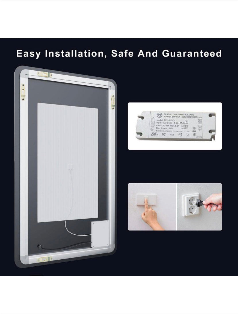 30 in. W x 40 in. H Rectangular Frameless LED Adjustable Backlit Anti-Fog Wall Mirror Bathroom Vanity Mirror