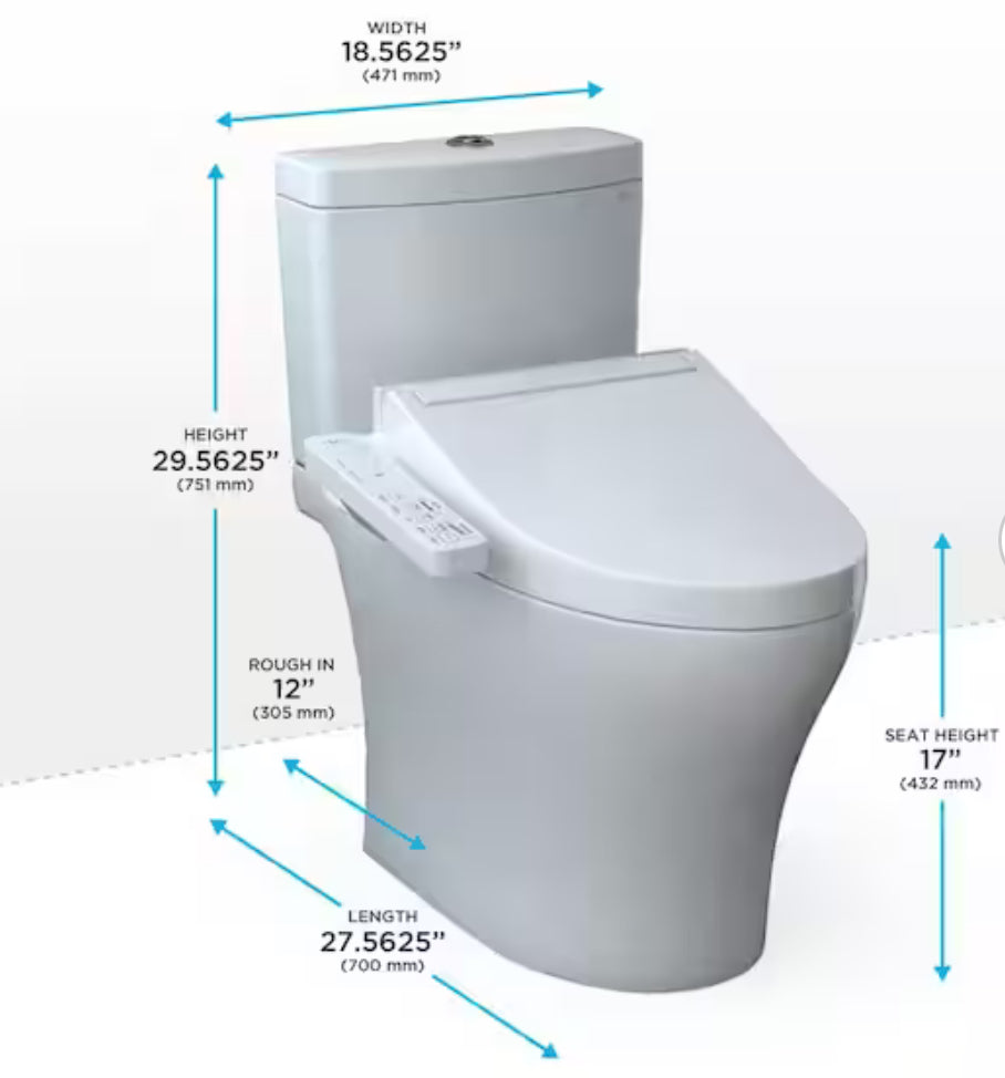 Aquia IV 2-Piece 0.8/1.28 GPF Dual Flush Elongated ADA Comfort Height Toilet in Cotton White, KC2 Washlet Seat Included