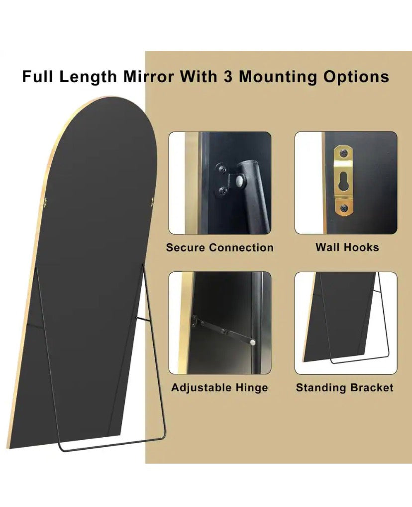 32 in. W x 71 in. H Oversized Aluminum Alloy Arch Full Length Gold Wall Mounted Standing Mirror Floor Mirror