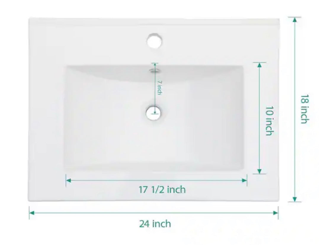 24 in. W x 18.1 in. D Single Sink White Ceramic Top and Drain