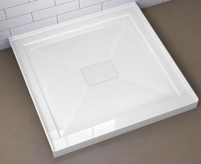 34 in. x 34 in. Acrylic Single Threshold Alcove Floor Rectangular Shower Pan Base with Center Drain in White
