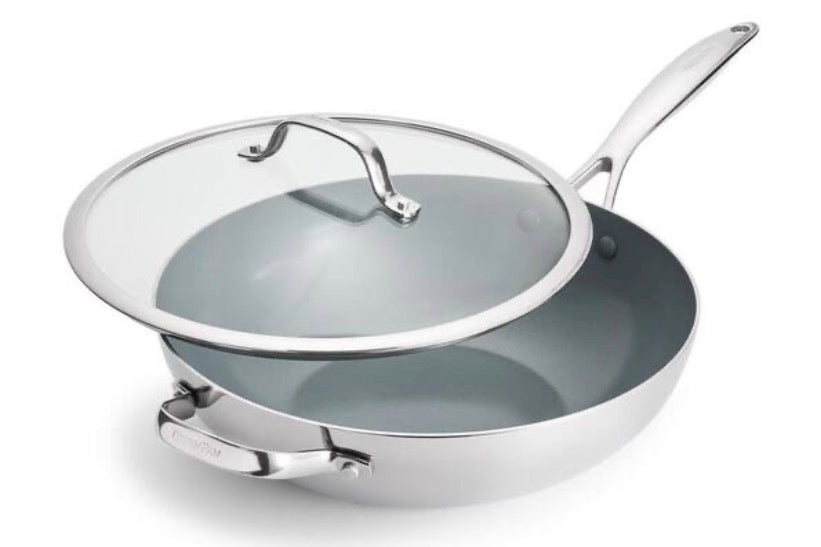 Valencia Pro Stainless Steel Ceramic Nonstick 12 in. Wok with Lid and Helper Handle