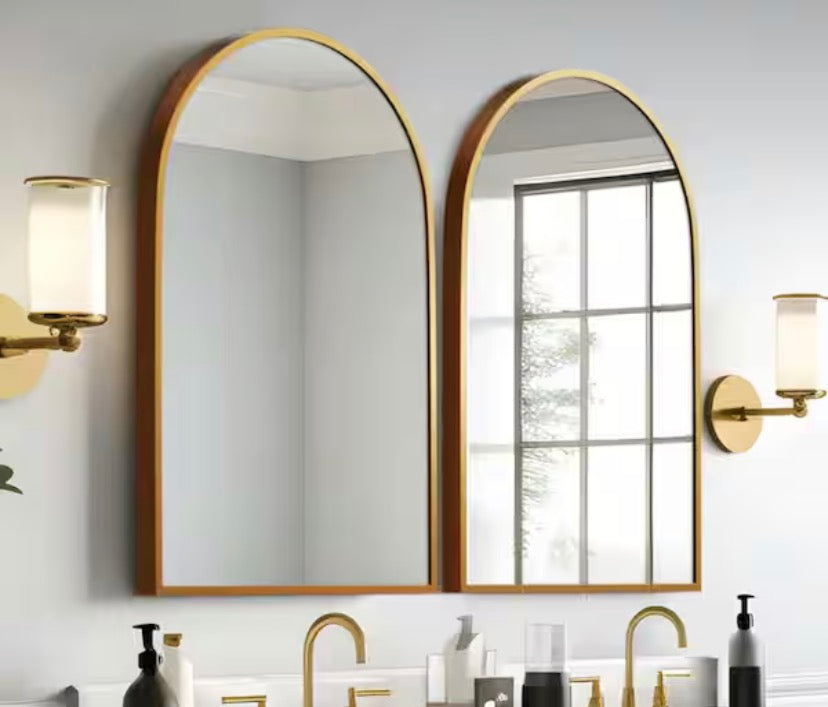 24 in. W x 36 in. H Arched Wall Mirror Gold Metal Framed Bathroom Vanity Mirror (Set of 2)