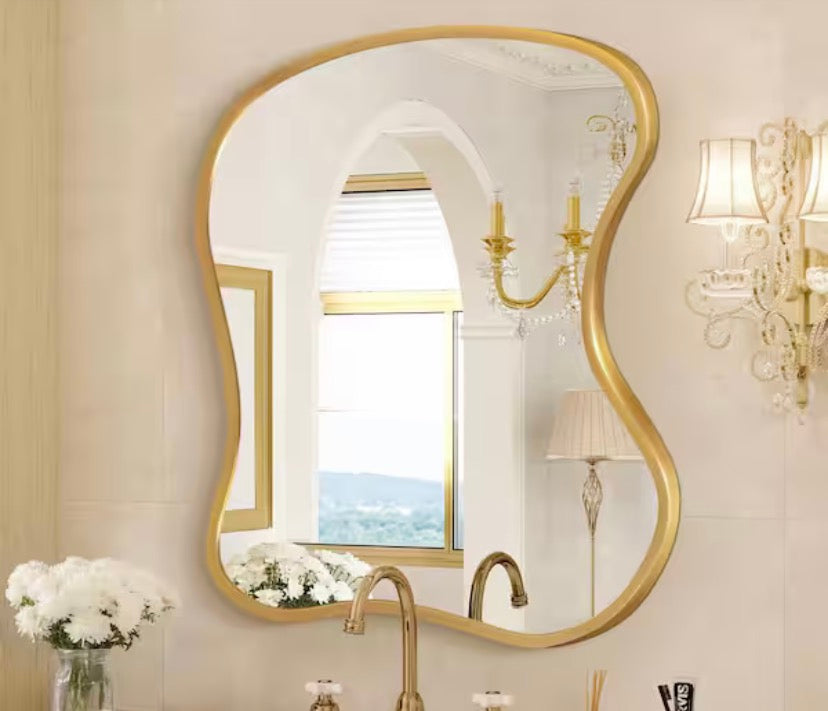 20 in. W x 24 in. H Irregular Gold Aluminum Alloy Framed Asymmetrical Wall Mirror