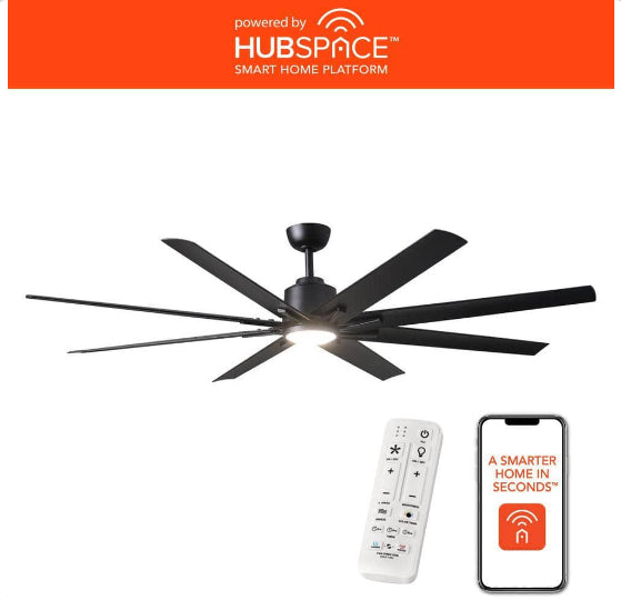 Kensgrove II 72 in. Indoor/Outdoor Integrated LED CCT Matte Black Smart Ceiling Fan with Remote Powered by Hubspace