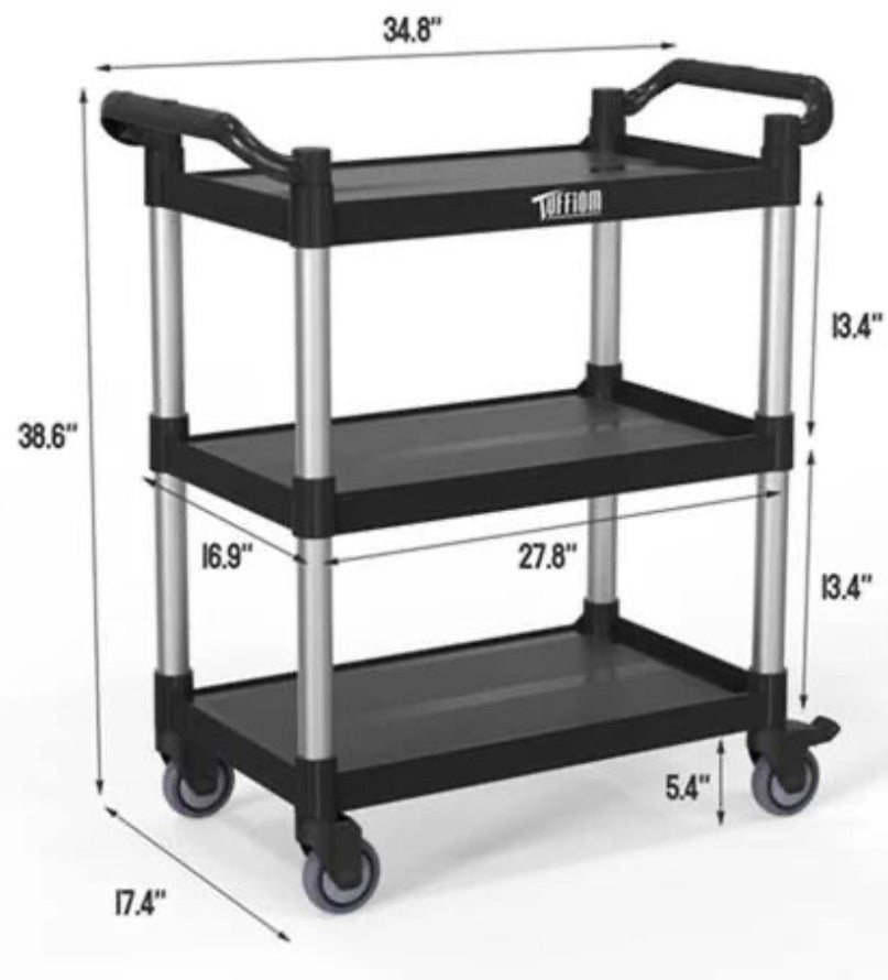 3 Tier Medium 390 lbs. Capacity Plastic Utility Cart with Wheels Black