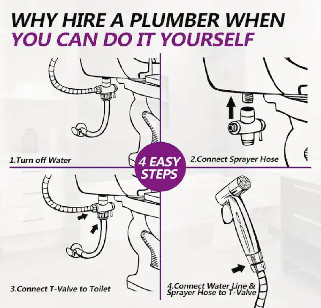 Non-Electric Handheld Bidet Sprayer for Toilet, Single Handle Bidet Attachment in Brushed Nickel