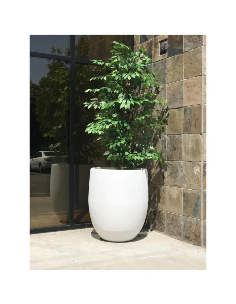 21.7 in. Tall Pure White Lightweight Concrete Outdoor Round Bowl Planter