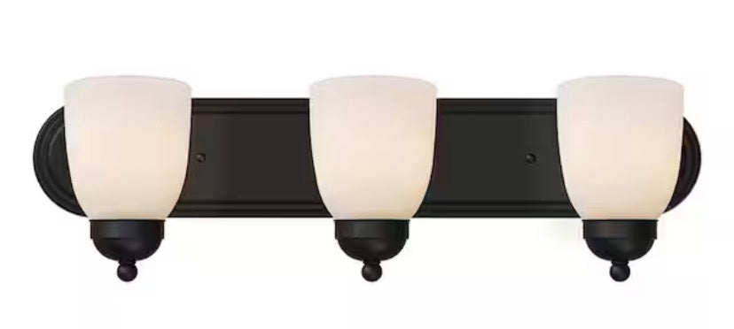 Reed 24 in. 3-Light Black Bathroom Vanity Light Fixture with Frosted Glass Shades