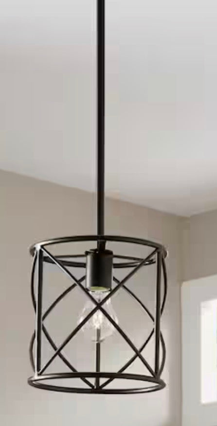 Hastings 60-Watt 1-Light Oil Rubbed Bronze Contemporary Pendant Light with Open Cage Design and No Bulbs Included