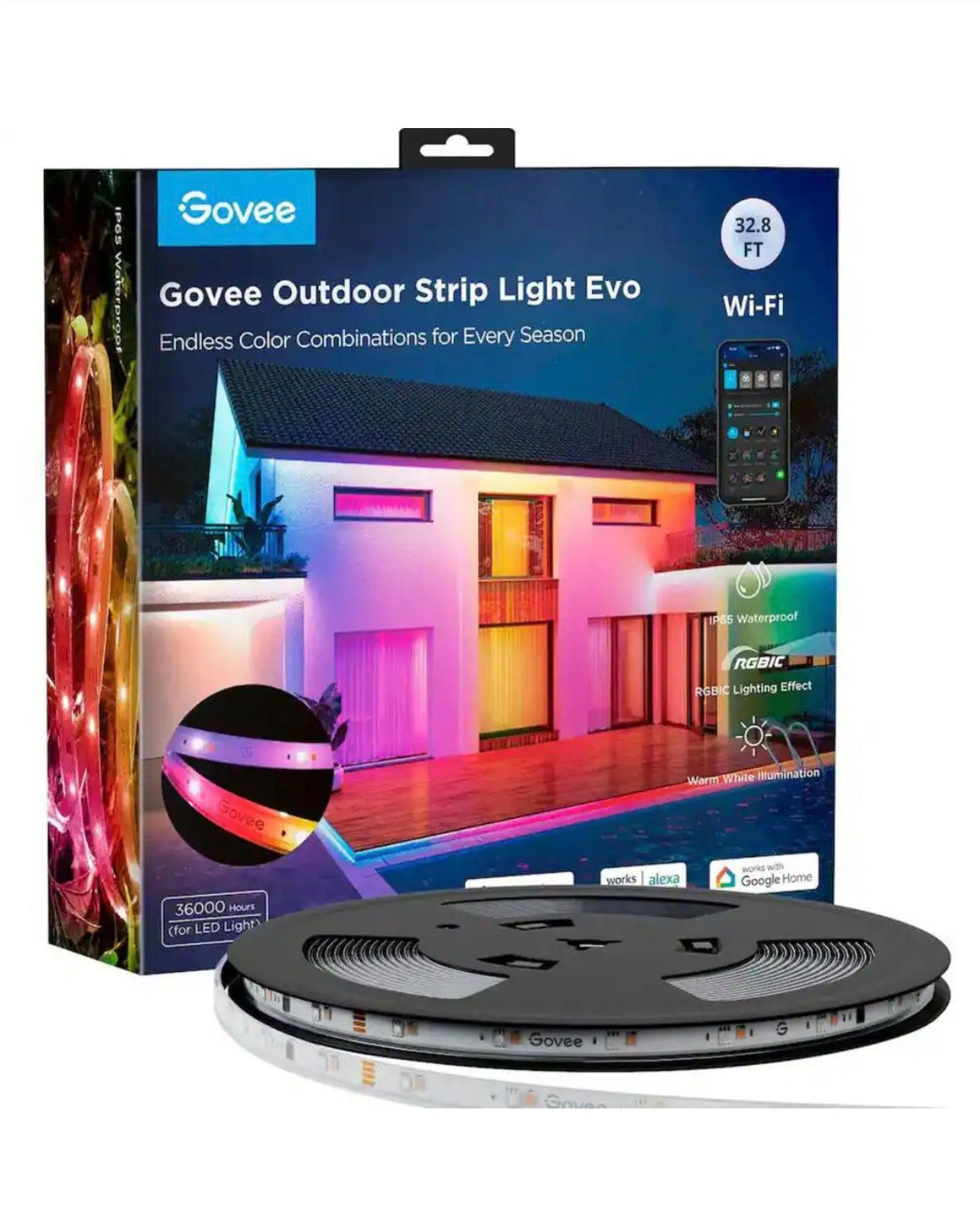 32.8 ft. Outdoor Plug-In Integrated LED Novelty RGBIC with White Lighting Wi-Fi Enabled String -Light