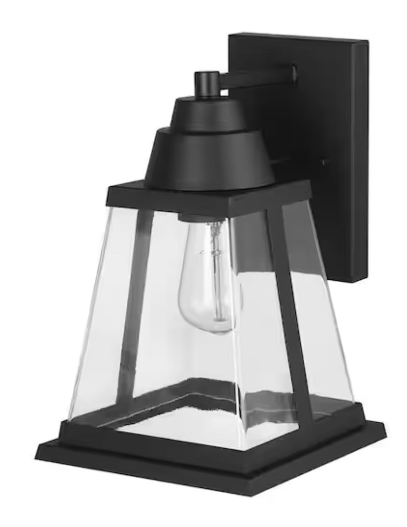 Donahue Matte Black Farmhouse Indoor/Outdoor 1-Light Wall Sconce with Clear Glass Shade