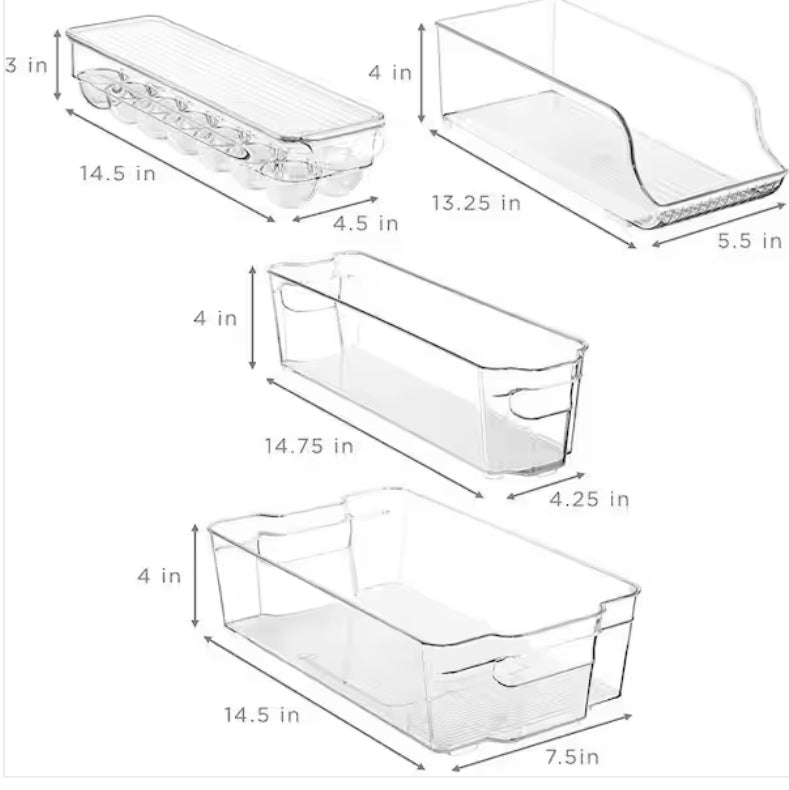 Clear Plastic Storage Bins for Fridge and Pantry Stackable Organizer S