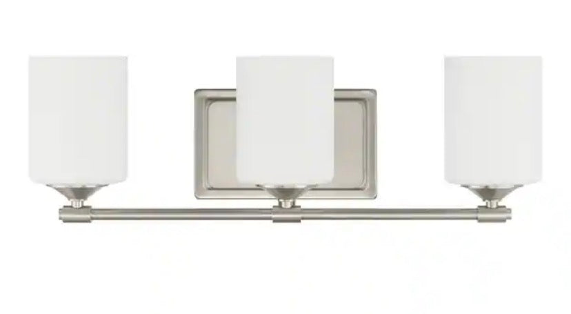 Darlington 20.88 in. 3-Light Brushed Nickel Vanity Light with Frosted Opal Glass Shades