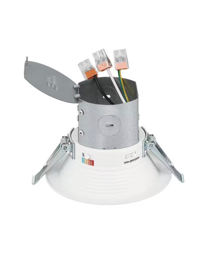 LED Selectable Lumen Selectable CCT 4 in. Round Canless Recessed Light for Indoor Areas Baffle Trim White
