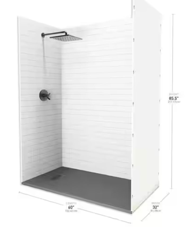 Subway 32 in. x 60 in. x 84 in. Solid Composite Stone Alcove Shower Kit with Walls