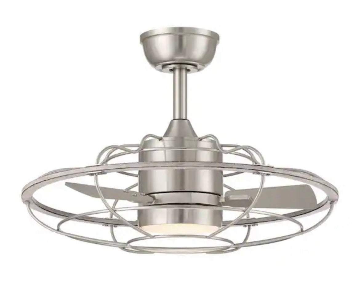Elvara 23 in. Integrated LED Indoor Brushed Nickel Mid-Century Fandelier with 5 White Light Settings and Remote Control