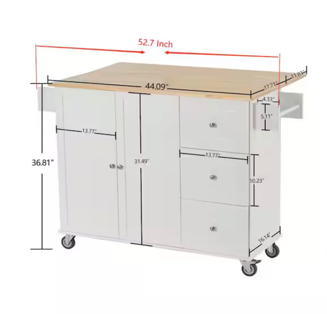 White Kitchen Island with Racks and Drawers