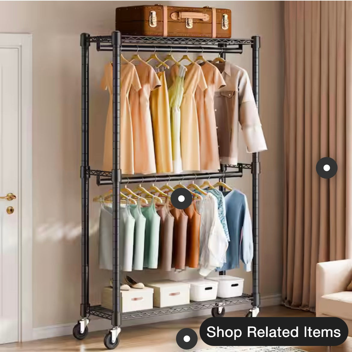 Heavy Duty Clothes Rack, Double Hanging Rods Clothing Garment Rack with Bottom, Storage Tier, Hold Up to 300lbs. Black
