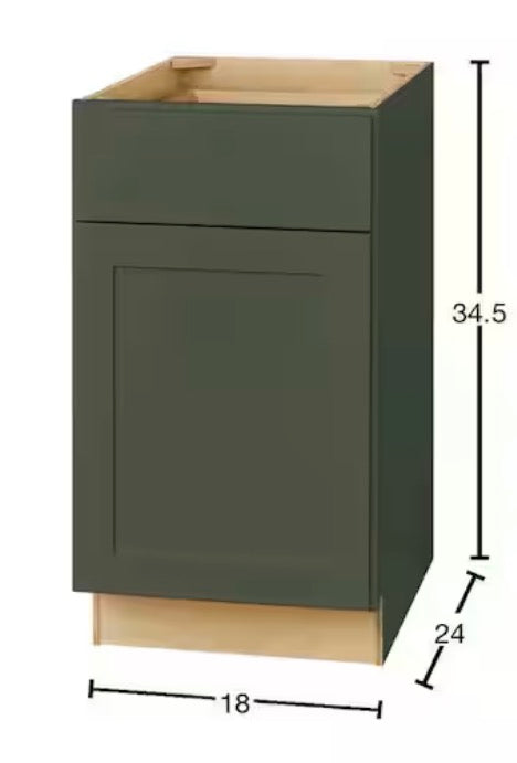 Avondale 18 in. W x 24 in. D x 34.5 in. H Ready to Assemble Plywood Shaker Base Kitchen Cabinet in Fern Green