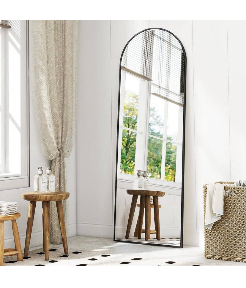 Black 21 in. W x 56 in. H Arched Modern Aluminum Alloy Framed Full Length Mirror Floor Mirror