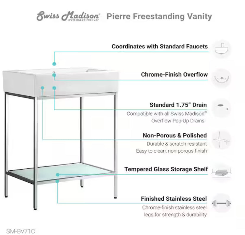 Pierre 24 in. W x 18.1 in. D Bath Vanity in Chrome with Ceramic Vanity Top in White with White Basin