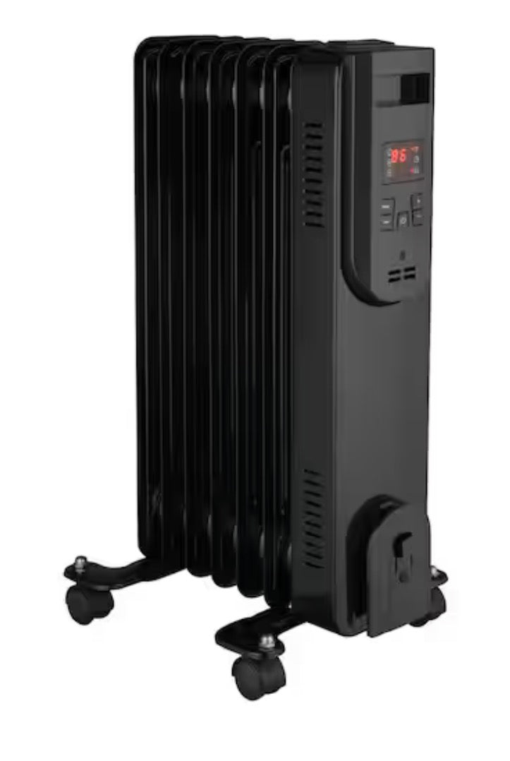 1500-Watt Black Indoor Electric Oil-Filled Radiator Convection Radiant Space Heater with Remote Control for Living Space