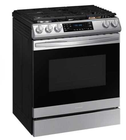 Samsung Smart WiFi 30-in 5 burners 6-cu ft Air Fry Convection Oven Slide-In Natural Gas Range ( Fingerprint Resistant Stainless Steel )