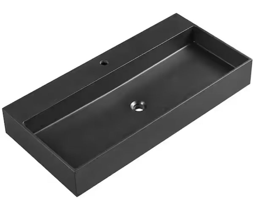 Bathroom Sink, Wall-Mount Install or On Countertop, 40 in. with Single Faucet Hole
