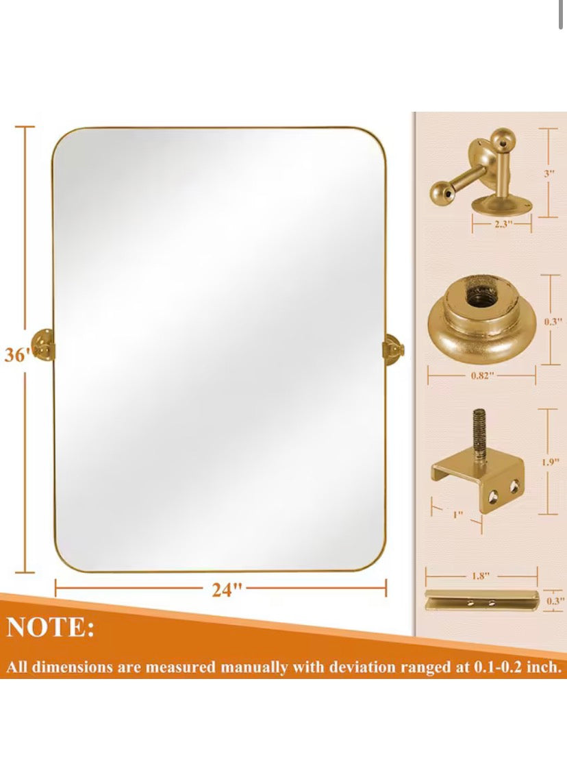 24 in. W x 36 in. H Modern Rectangle Metal Framed Pivoted Wall Vanity Mirror