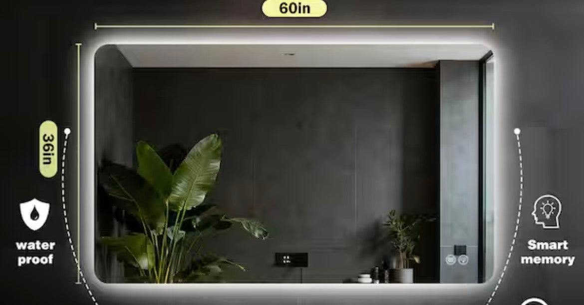 35.9 in. W x 59.9 in. H Rectangular Frameless LED Adjustable Backlit Large Area Anti-Fog Wall Mount Bathroom Mirror