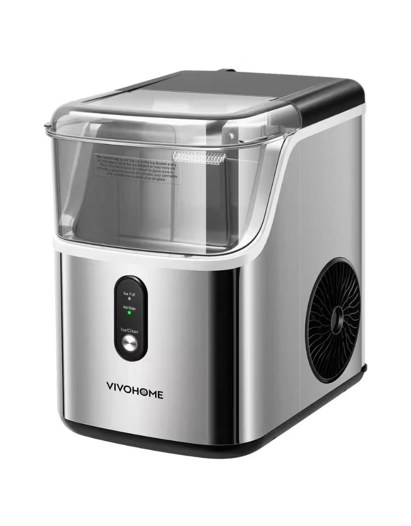 8. 7 in. 33 lbs. Countertop Nugget/Pebble Ice Maker with Self-Cleaning in Silver