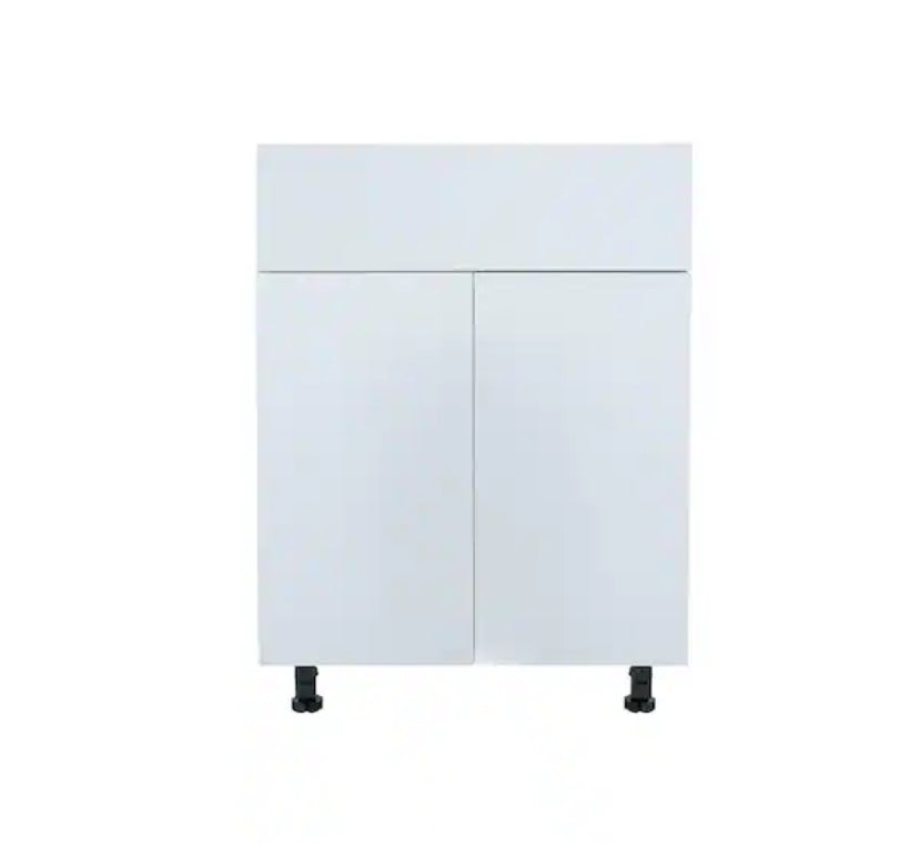 Radiance 27 in. W x 24 in. D x 34.5 in. H Ready to Assemble Slab Base Kitchen Cabinet in White Gloss