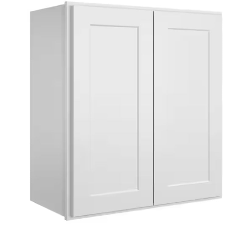 24 in. W x 12 in. D x 30 in. H in Shaker White Plywood Ready to Assemble Wall Cabinet 2-Doors 3-Shelves Kitchen Cabinet
