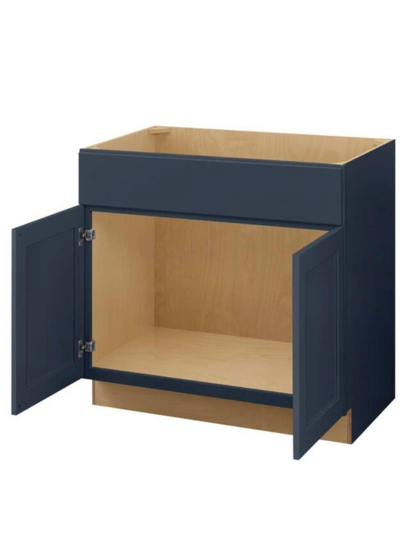 Avondale 36 in. W x 24 in. D x 34.5 in. H Ready to Assemble Plywood Shaker Sink Base Kitchen Cabinet in Ink Blue