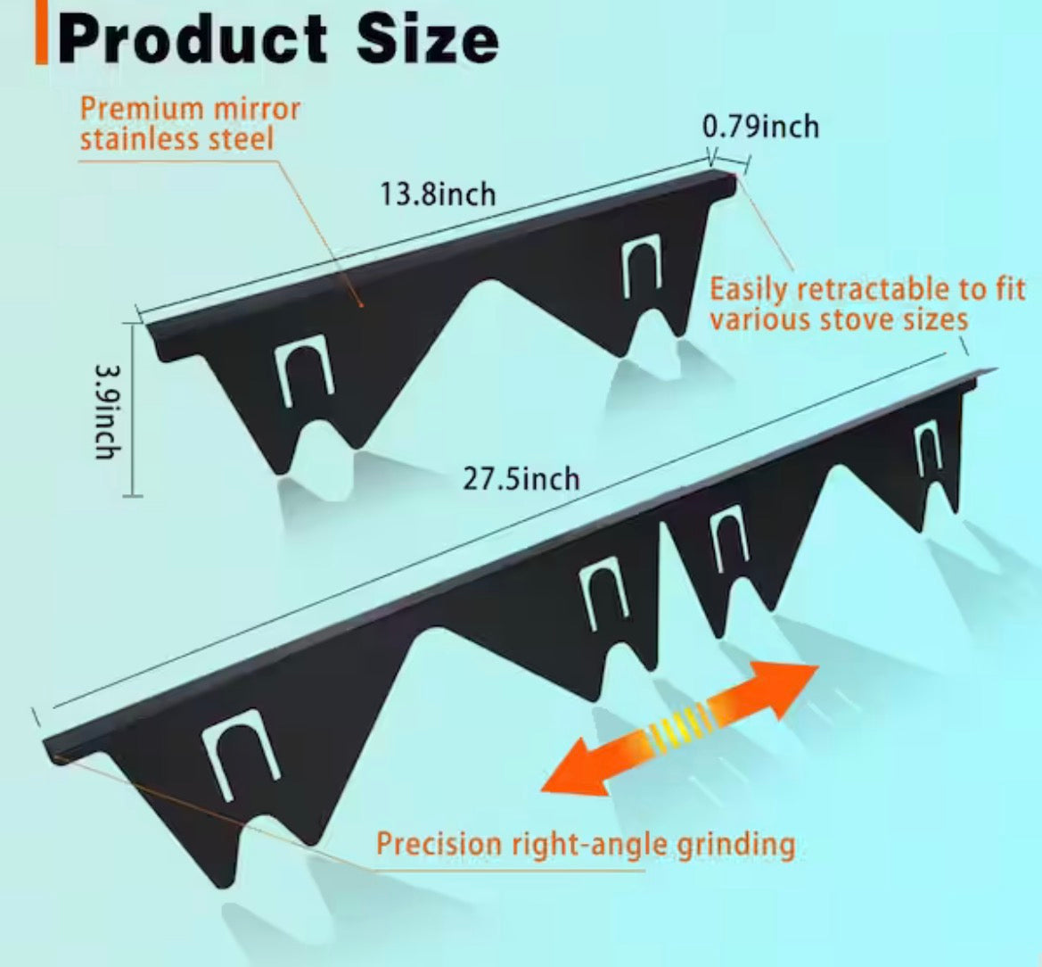 2-Pack Black Stainless Steel Retractable Stove Gap Covers, Heat Resistant Stove Gap Filler Accessory for Kitchen