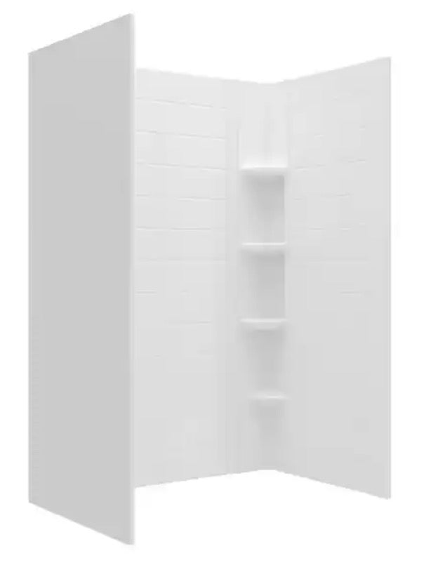 Ovation Curve 48 in. W x 72 in. H 3-Piece Glue Up Alcove Subway Tile Shower Walls in Arctic White