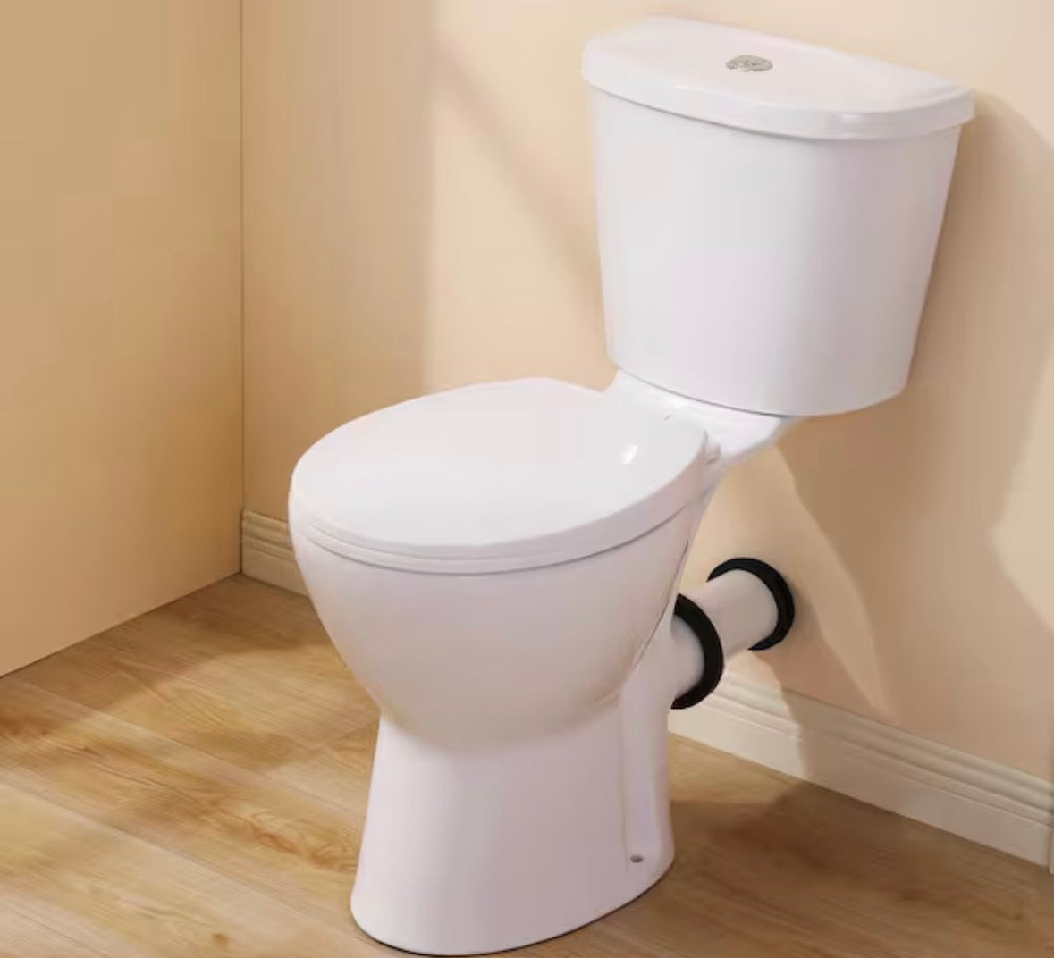 Rear Outlet 2 Piece 1/1.6 GPF Dual Flush Round Toilet in White Soft Closing Seat Included, 19 in Tall Toilet