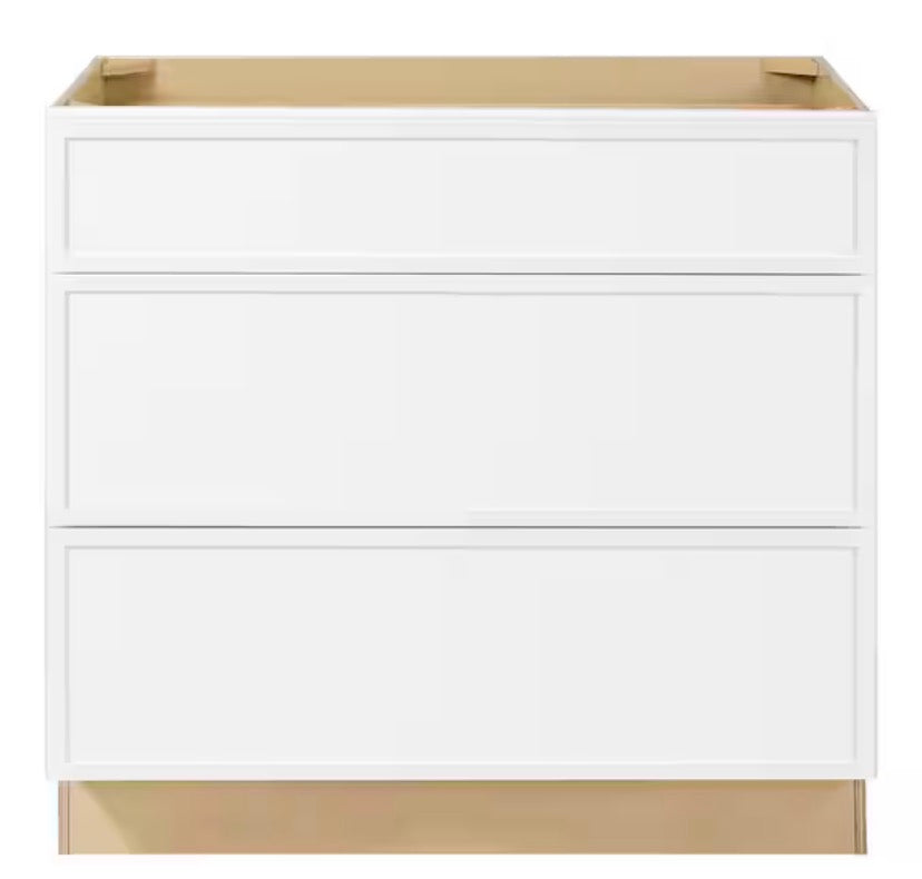 Leyton 36 in. Wx 24 in. D x 34.5 in. H Ready to Assemble Plywood Slim Shaker Drawer Base Kitchen Cabinet in Alpine White