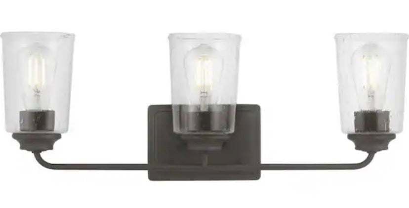 Evangeline 23 in. 3-Light Modern Bronze Farmhouse Bathroom Vanity Light with Clear Seeded Glass Shades