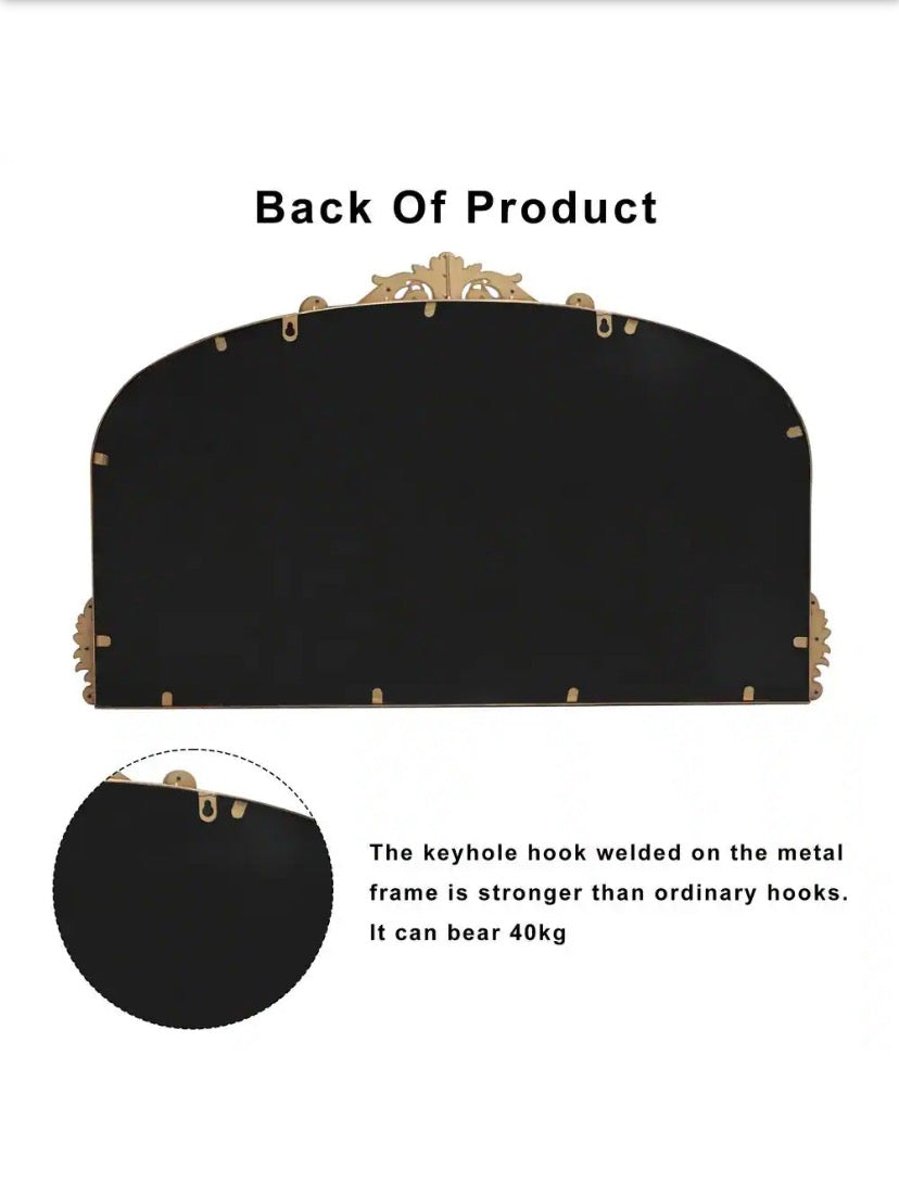 36.6 in. W x 21.7 in. H Ornate Baroque Antique Brass Vintage Stainless Metal Frame Arched Wall Mirror