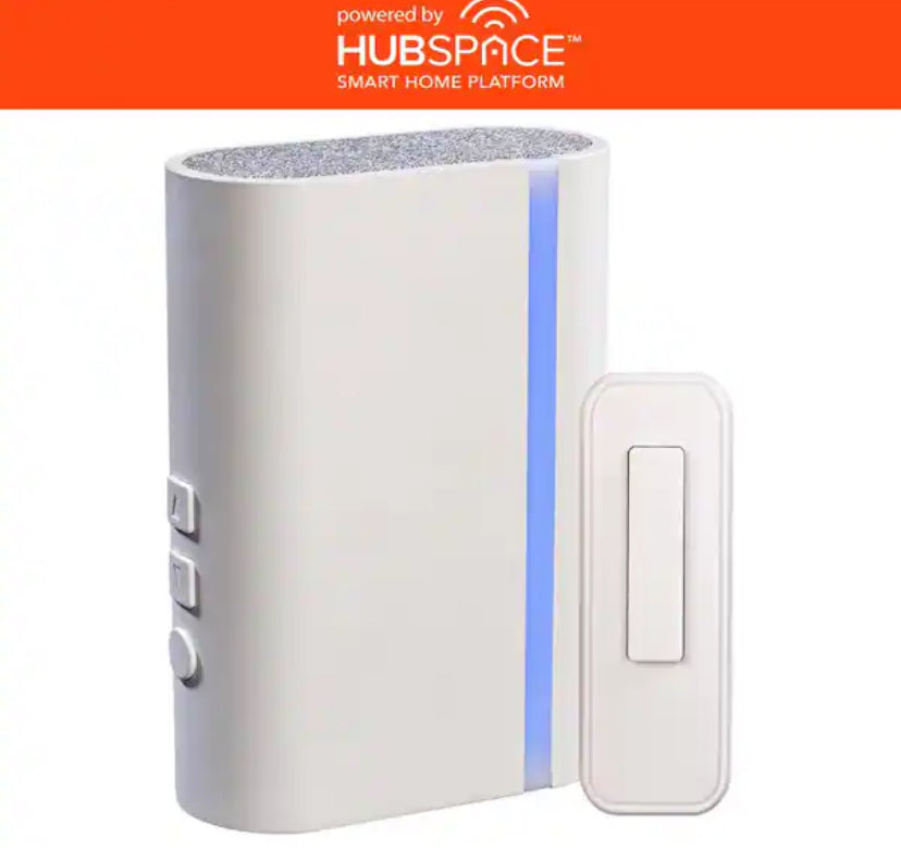 Wireless Wi-Fi Smart Plug-In White Doorbell Kit with Wireless Push Button Powered by Hubspace