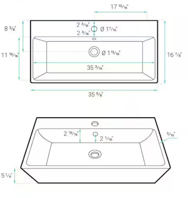 Carre 36 in. Rectangle Wall Mount Bathroom Sink in Glossy White