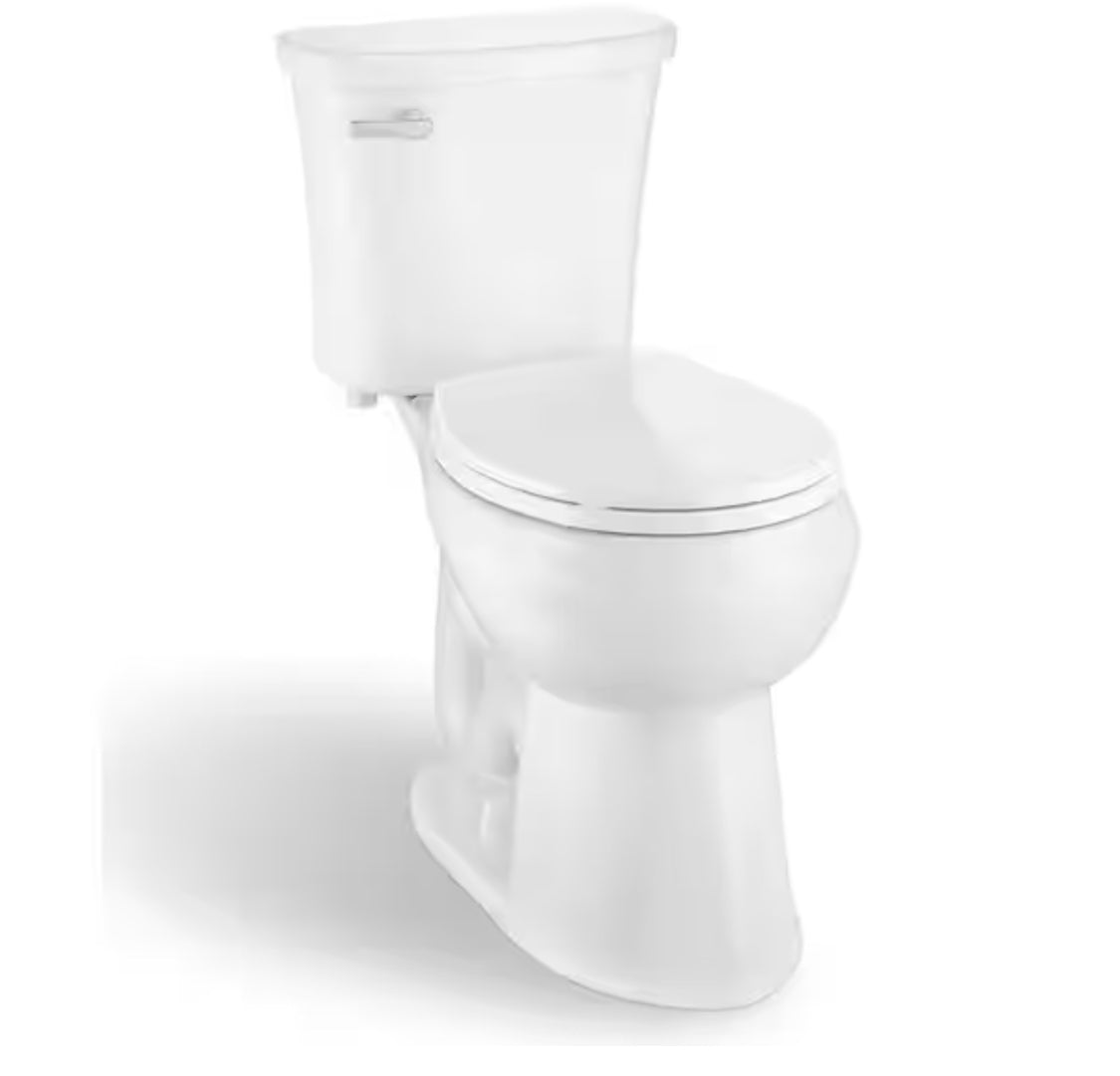 Power Flush 12 inch Rough In Two-Piece 1.28 GPF Single Flush Round Toilet in White Seat Included