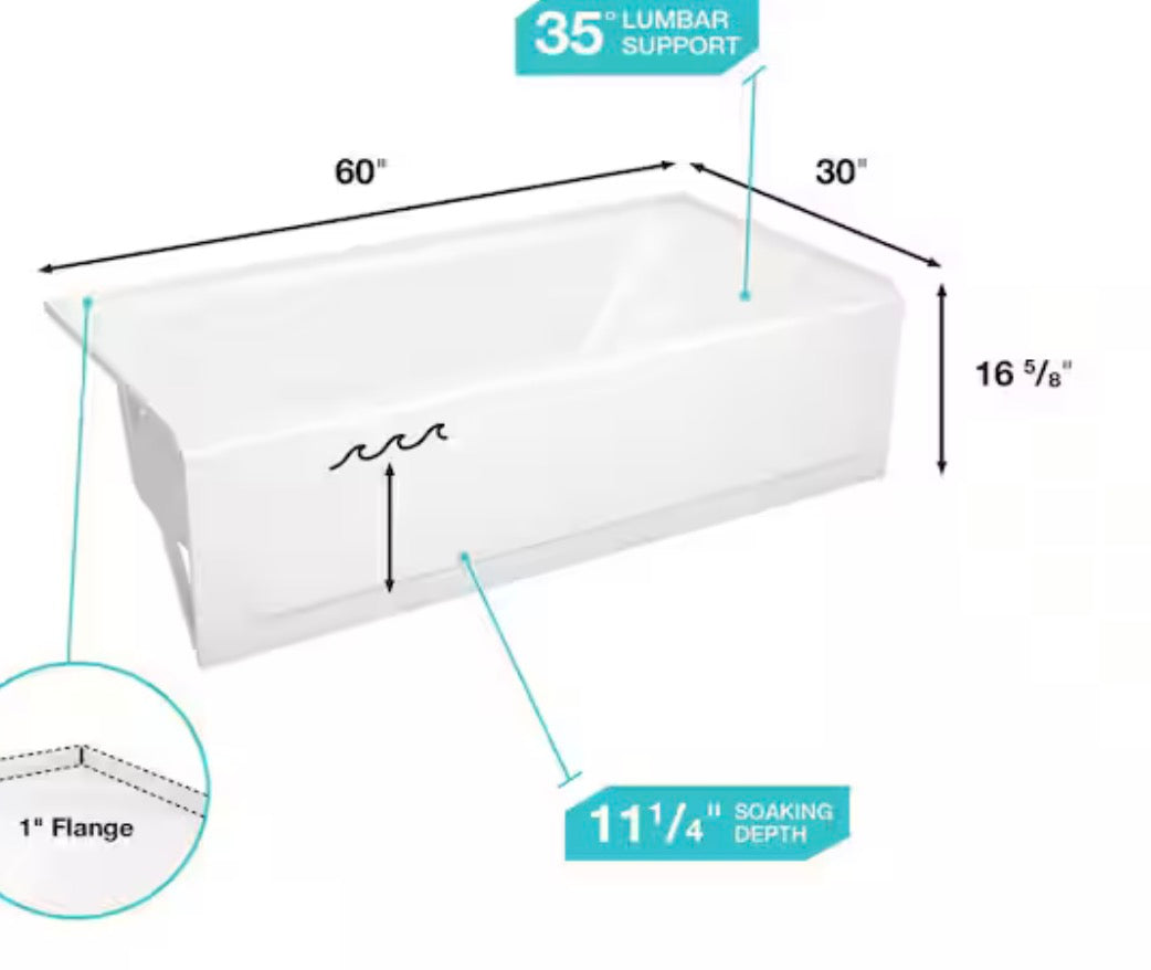 Maui 60 in. x 30 in. Alcove Soaking Bathtub with Left Drain in White