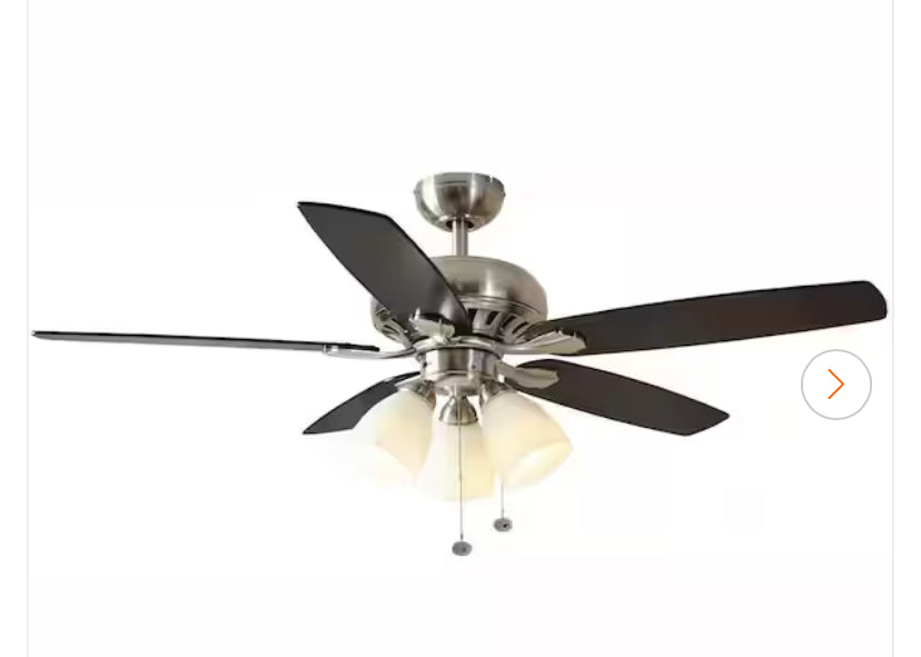 Rockport 52 in. Indoor LED Brushed Nickel Ceiling Fan with Light Kit, Downrod, Reversible Blades and Reversible Motor