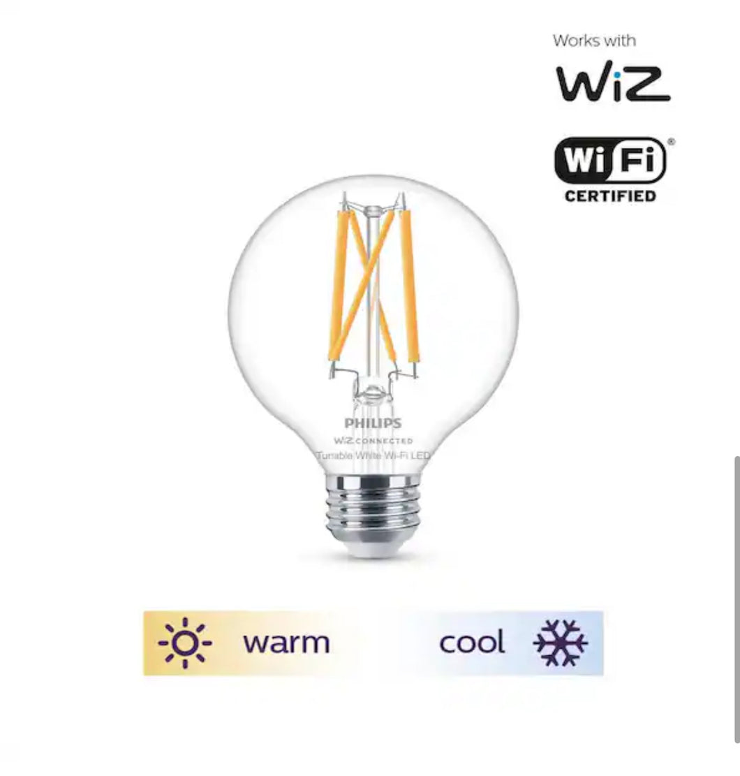 60-Watt Equivalent G25 Smart Wi-Fi LED Vintage Edison Tuneable White Light Bulb Powered by WiZ with Bluetooth (1-Pack)